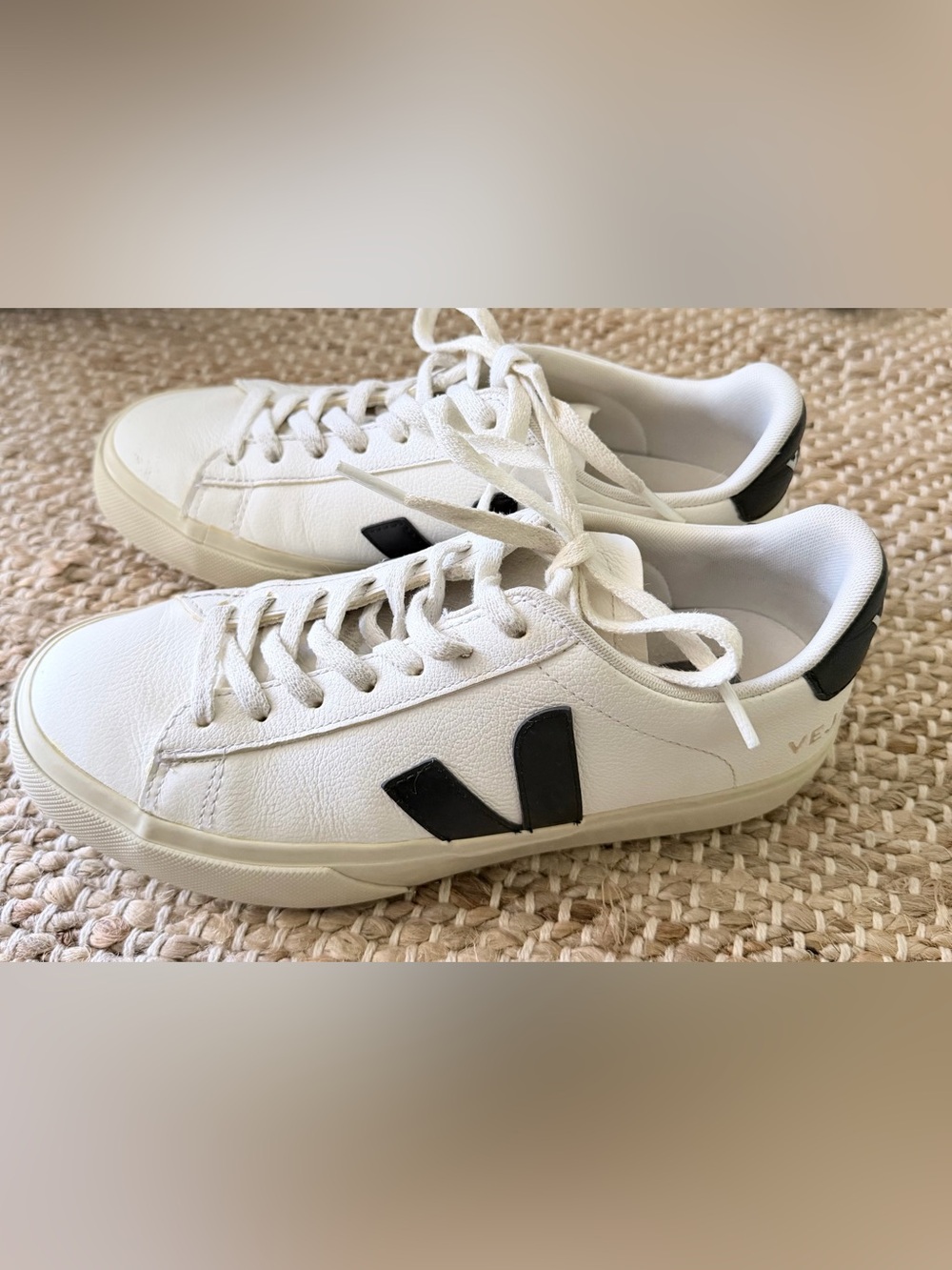 Veja White & Black Leather Sneakers - Picture 3 of 6